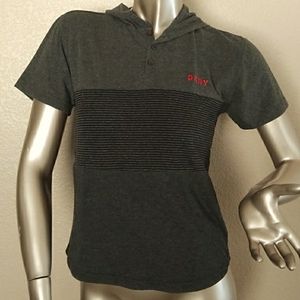 ●DKNY●Womans Dark Gray Hooded Short Sleeve Top.